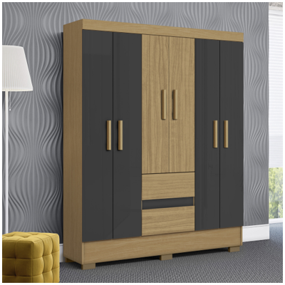 Guarda Roupa Casal 6 Portas 2 Gavetas com Pés Coimbra Aramóveis Grafite Cod 501.059